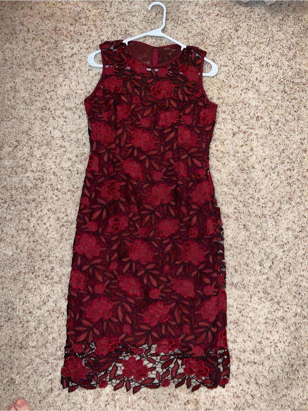 White House Black Market Red Black Lace Sheath Dress 6